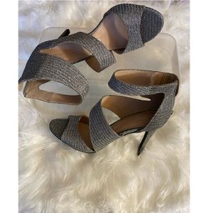 Christian Siriano silver open toe heels, size 7.